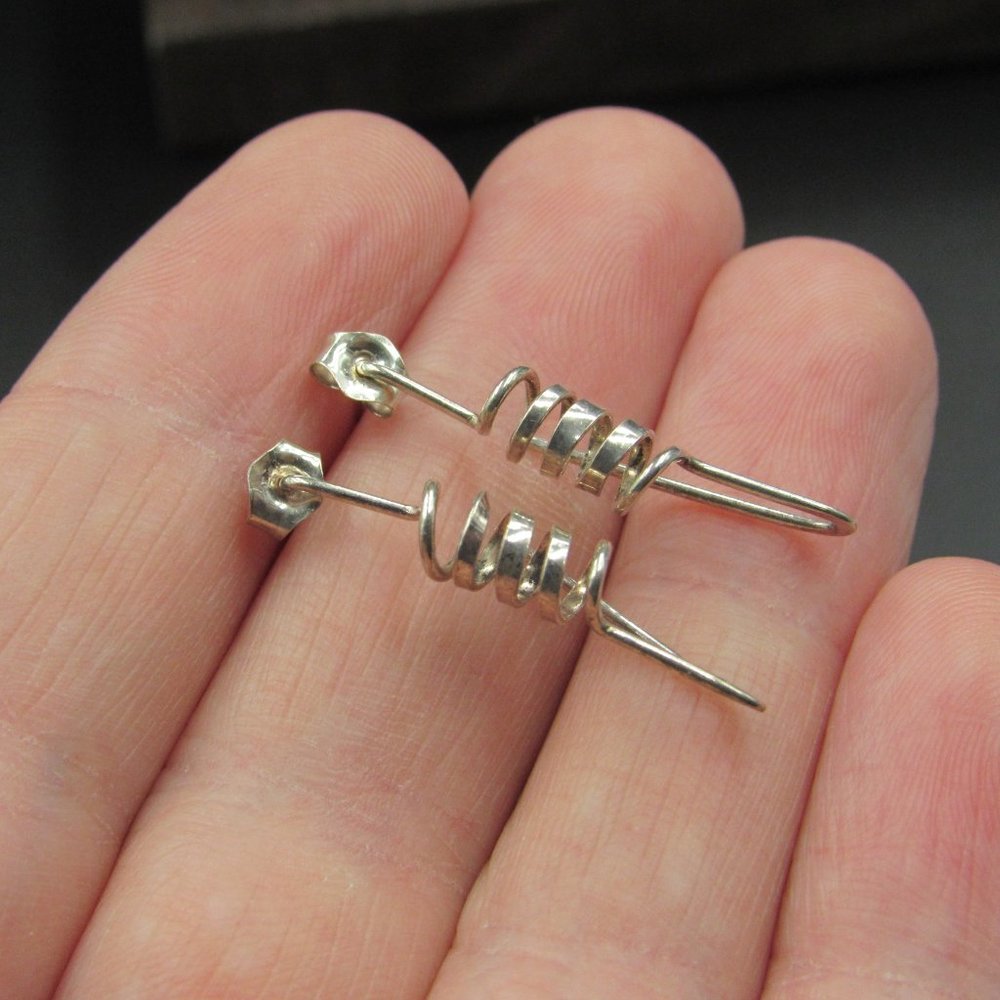 Sterling Silver Odd Corkscrew Dangle Earrings - image 2